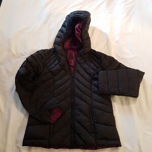 Sugarfly girls size Large hooded down  jacket, light weight purple & bla…